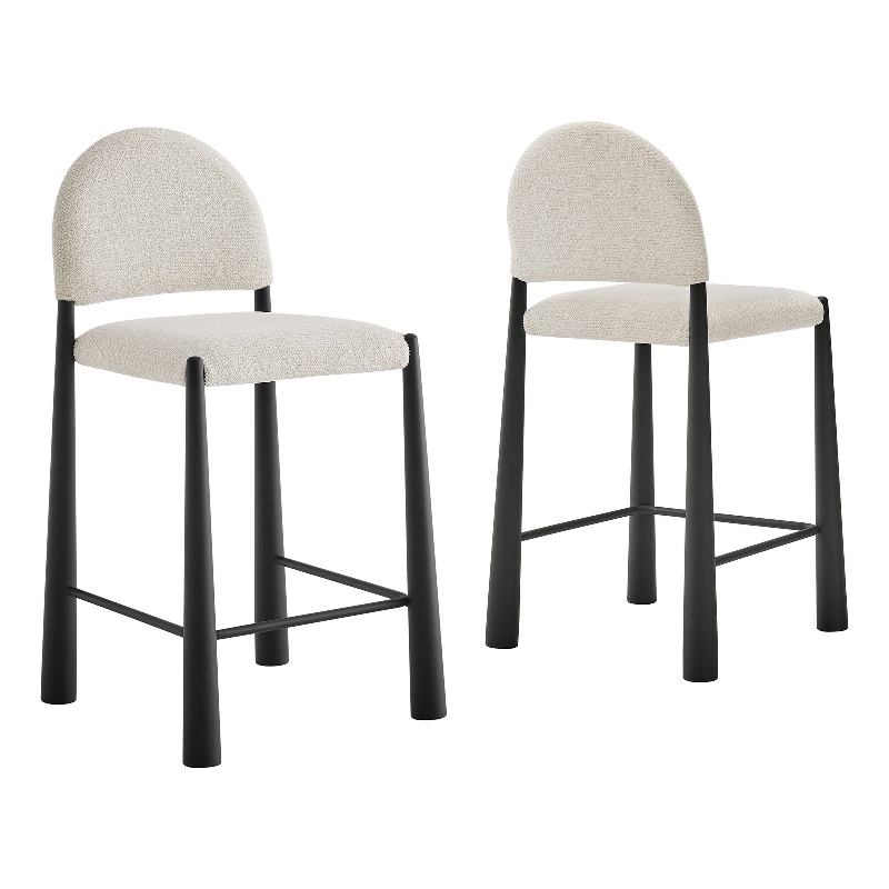 Hayley Upholstered Fabric Counter Stools Set of 2 in Black Cream
