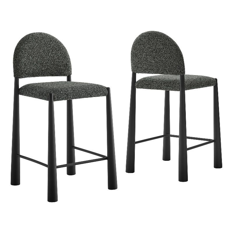 Hayley Upholstered Fabric Counter Stools Set of 2 in Black Anthracite