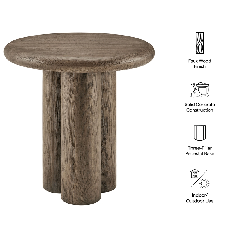 Tori 20 Inch Round Outdoor Indoor and Outdoor Wood Side Table in Weathered Walnut
