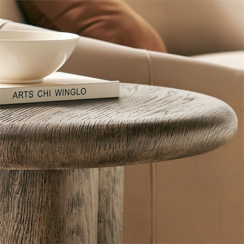 Tori 20 Inch Round Outdoor Indoor and Outdoor Wood Side Table in Weathered Walnut