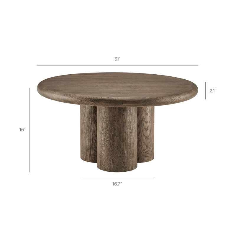 Tori 31 Inch Round Outdoor Indoor and Outdoor Wood Coffee Table in Weathered Walnut