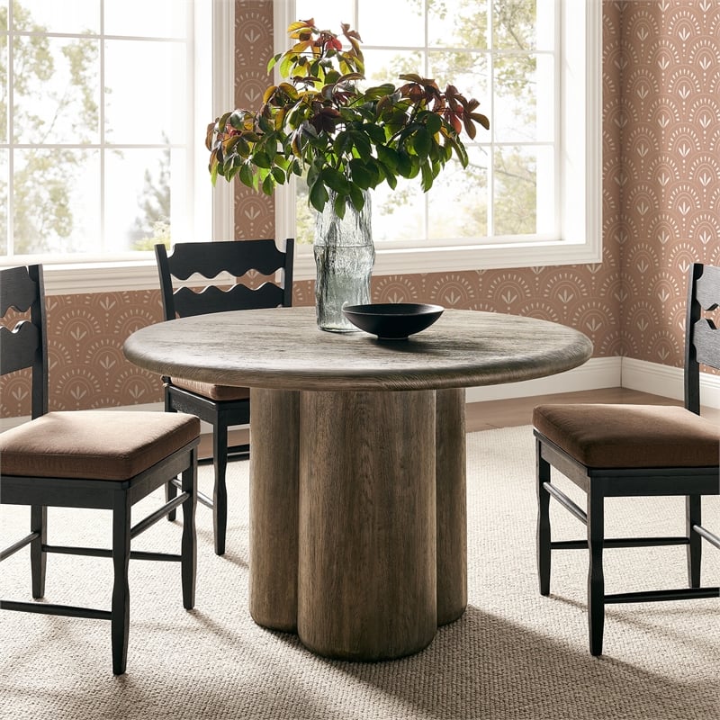 Tori 48 Inch Round Outdoor Indoor and Outdoor Wood Dining Table in Weathered Walnut