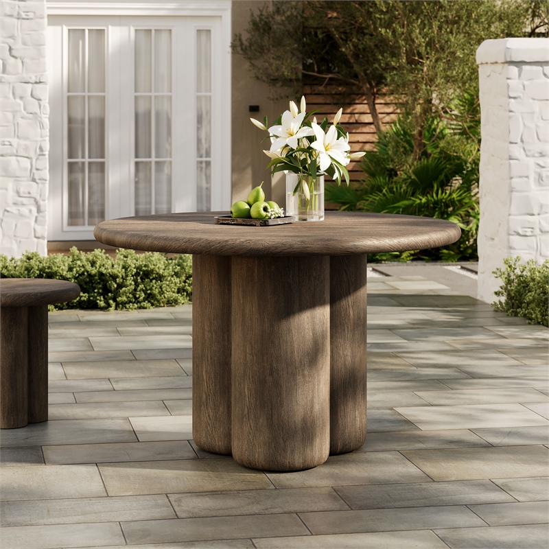 Tori 48 Inch Round Outdoor Indoor and Outdoor Wood Dining Table in Weathered Walnut