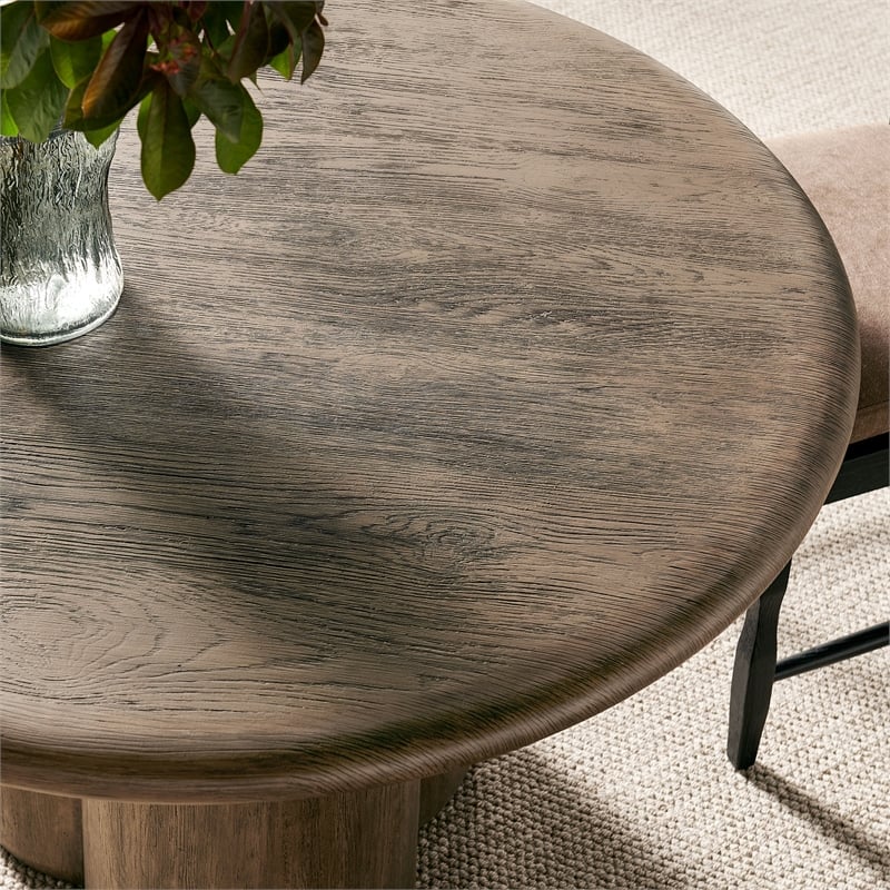 Tori 48 Inch Round Outdoor Indoor and Outdoor Wood Dining Table in Weathered Walnut