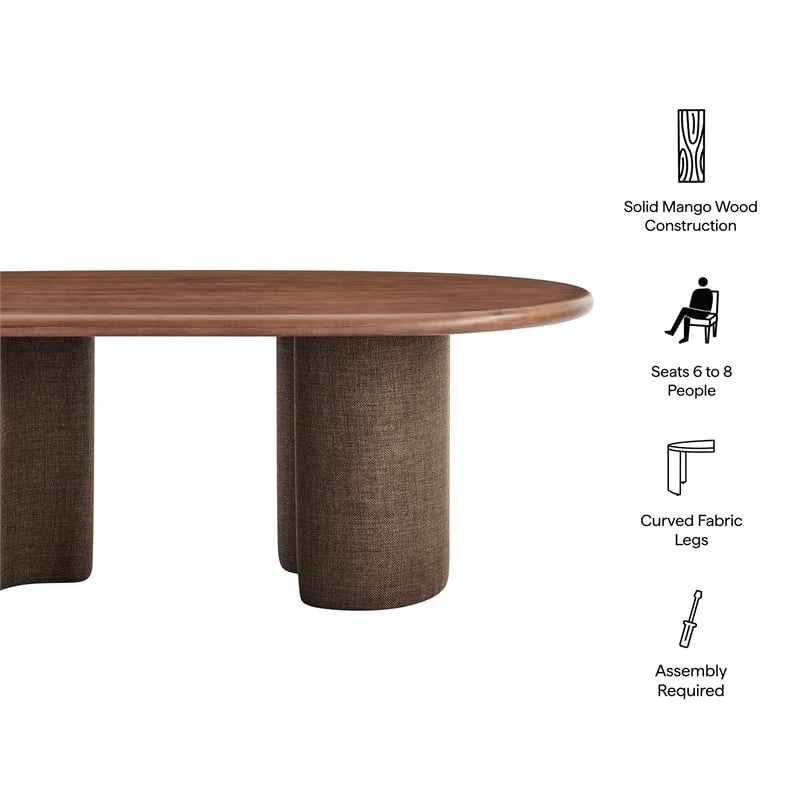 Enric 84 Inch Mango Wood Oval Dining Table in Walnut