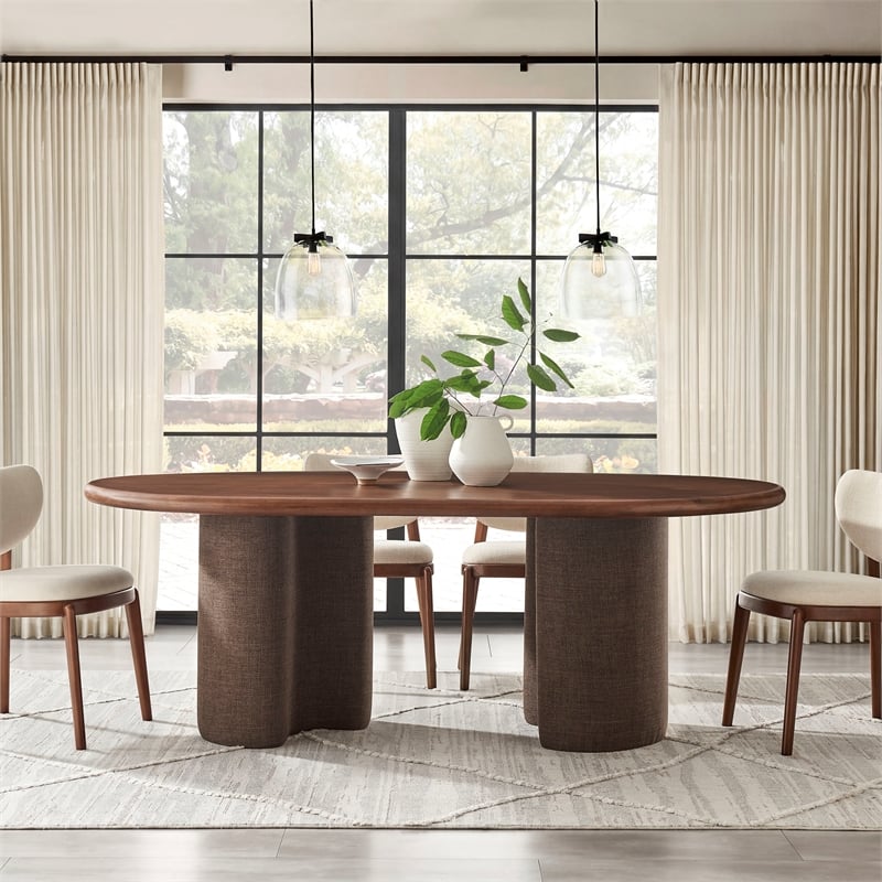 Enric 84 Inch Mango Wood Oval Dining Table in Walnut