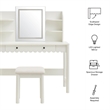 Emmeline Scalloped Makeup Vanity Desk With LED Mirror and Stool in White Ivory