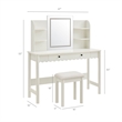 Emmeline Scalloped Makeup Vanity Desk With LED Mirror and Stool in White Ivory