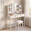 Emmeline Scalloped Makeup Vanity Desk With LED Mirror and Stool in White Ivory