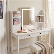 Emmeline Scalloped Makeup Vanity Desk With LED Mirror and Stool in White Ivory