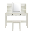 Emmeline Scalloped Makeup Vanity Desk With LED Mirror and Stool in White Ivory