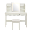 Emmeline Scalloped Makeup Vanity Desk With LED Mirror and Stool in White Ivory
