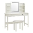 Emmeline Scalloped Makeup Vanity Desk With LED Mirror and Stool in White Ivory
