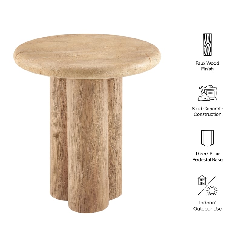 Tori 20 Inch Round Indoor and Outdoor Side Table in Travertine