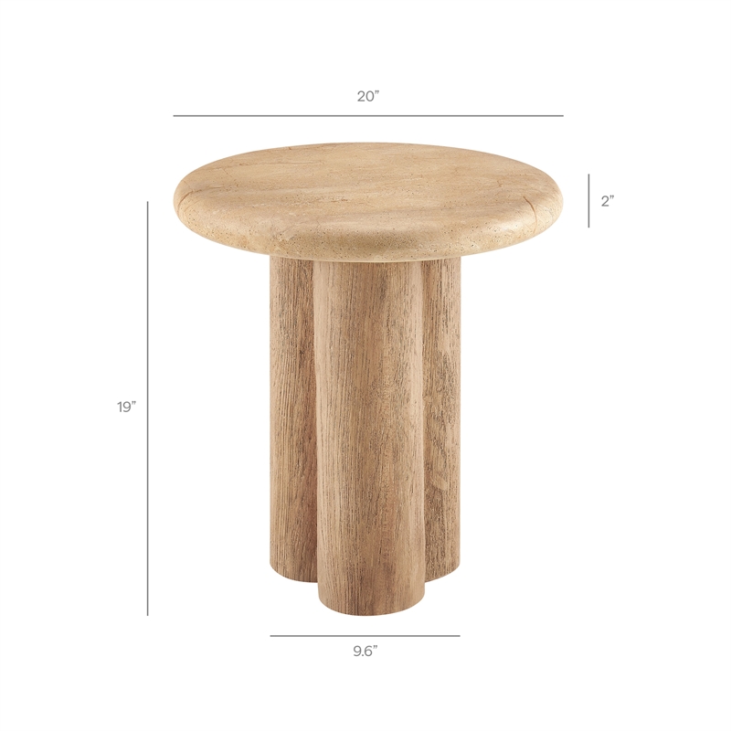 Tori 20 Inch Round Indoor and Outdoor Side Table in Travertine