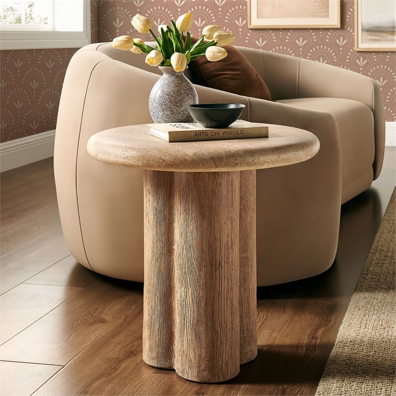 Tori 20 Inch Round Indoor and Outdoor Side Table in Travertine