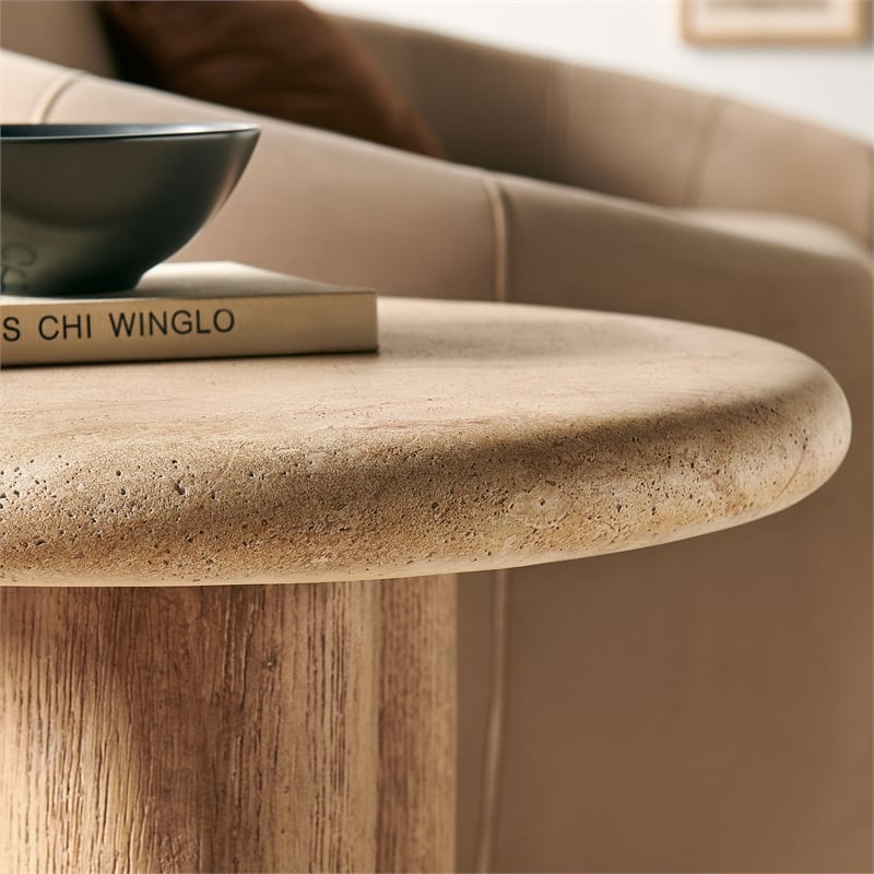 Tori 20 Inch Round Indoor and Outdoor Side Table in Travertine
