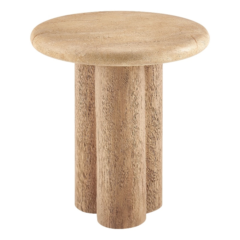 Tori 20 Inch Round Indoor and Outdoor Side Table in Travertine