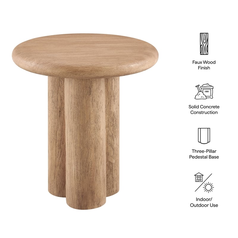 Tori 20 Inch Round Indoor and Outdoor Side Table in Oak
