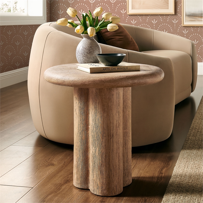 Tori 20 Inch Round Indoor and Outdoor Side Table in Oak