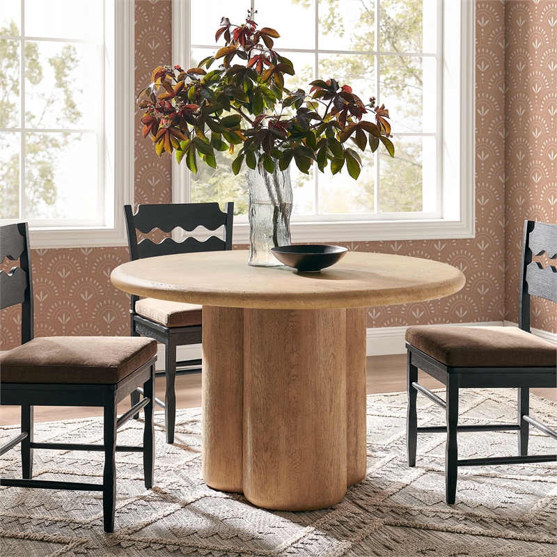 Tori 48 Inch Round Indoor and Outdoor Dining Table in Travertine