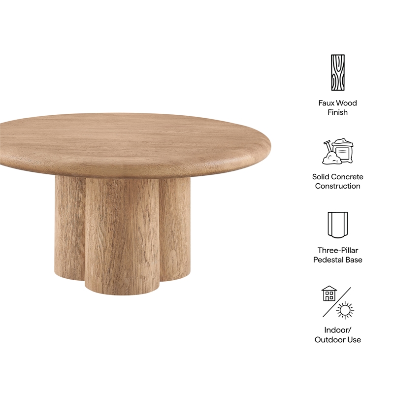 Tori 31 Inch Round Indoor and Outdoor Coffee Table in Oak