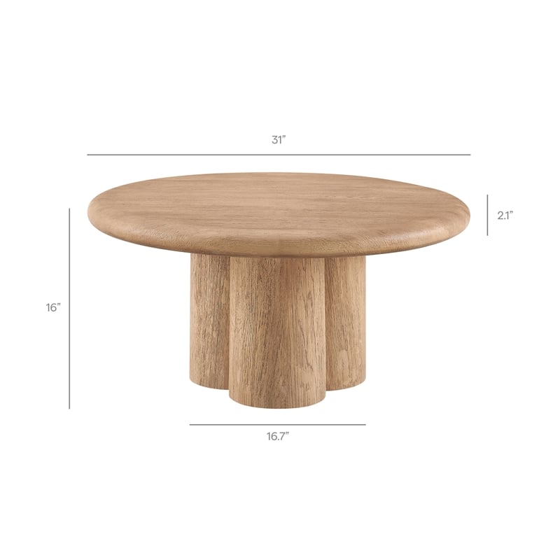 Tori 31 Inch Round Indoor and Outdoor Coffee Table in Oak