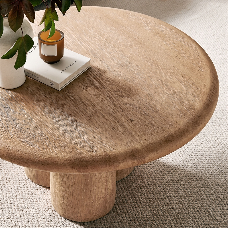 Tori 31 Inch Round Indoor and Outdoor Coffee Table in Oak