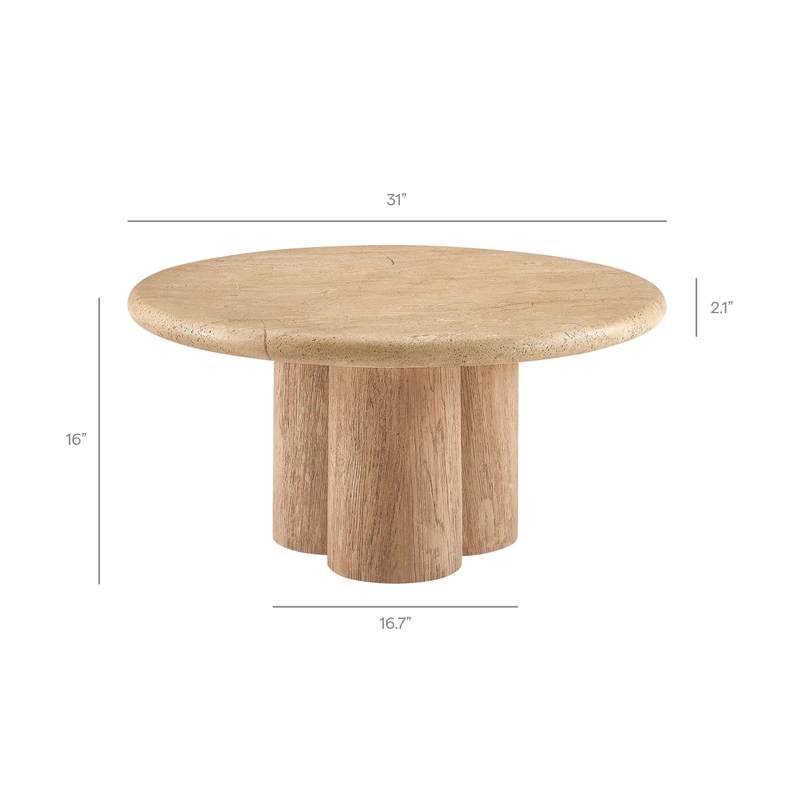 Tori 31 Inch Round Indoor and Outdoor Coffee Table in Travertine
