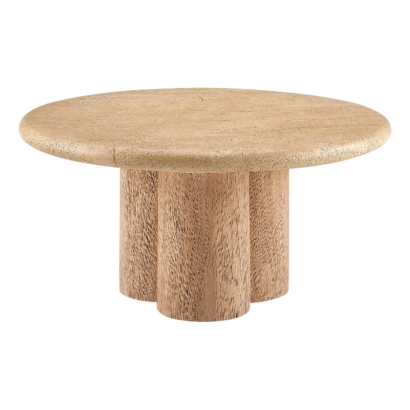 Tori 31 Inch Round Indoor and Outdoor Coffee Table in Travertine