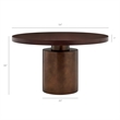 Annette 54 Inch Round Pedestal Base Dining Table in Dark Walnut Burnished Brass