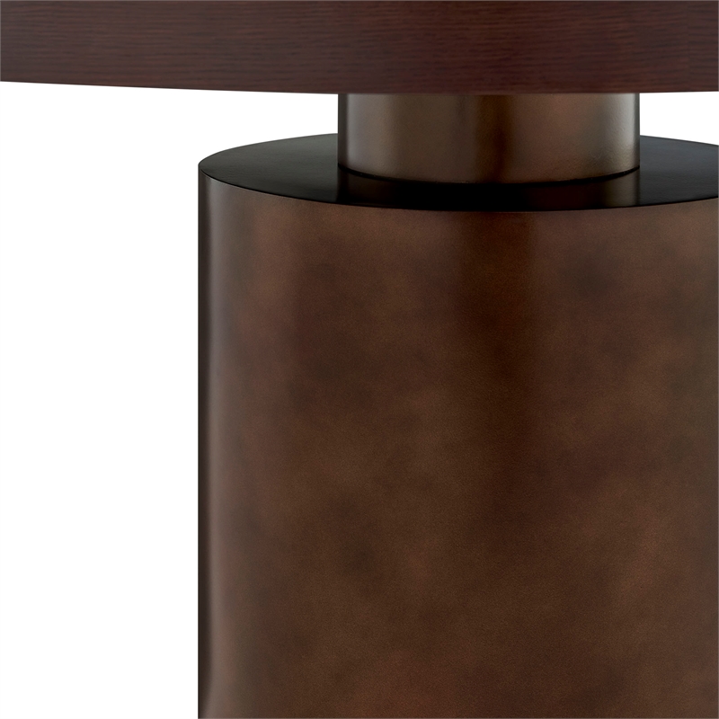 Annette 54 Inch Round Pedestal Base Dining Table in Dark Walnut Burnished Brass