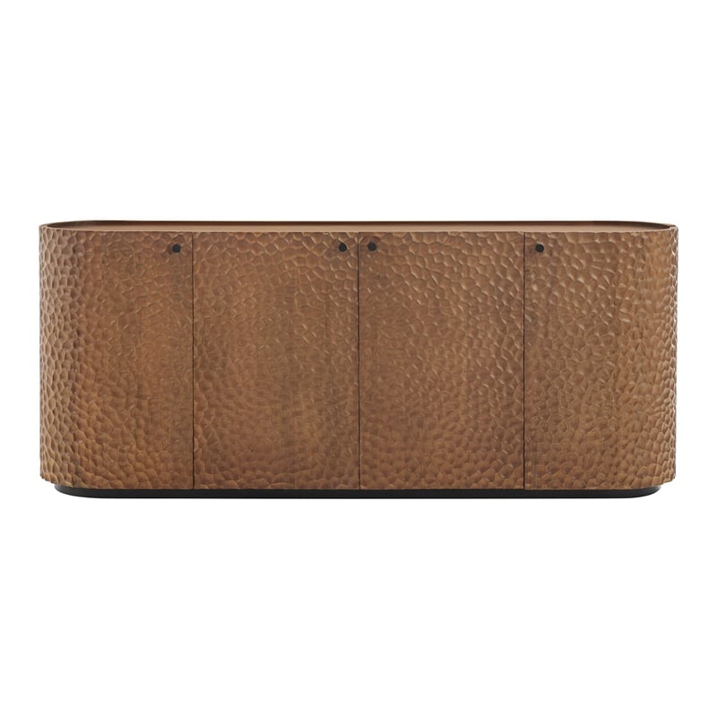 Aven 71.5 Inch Oval Chiseled Wood Sideboard Buffet Cabinet with Hammered Effect