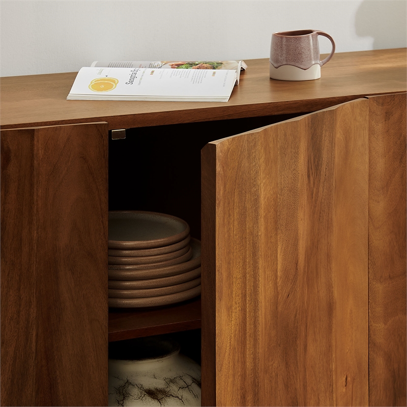 Sorren 72 Inch Scalloped Wood 4-Door Sideboard in Walnut