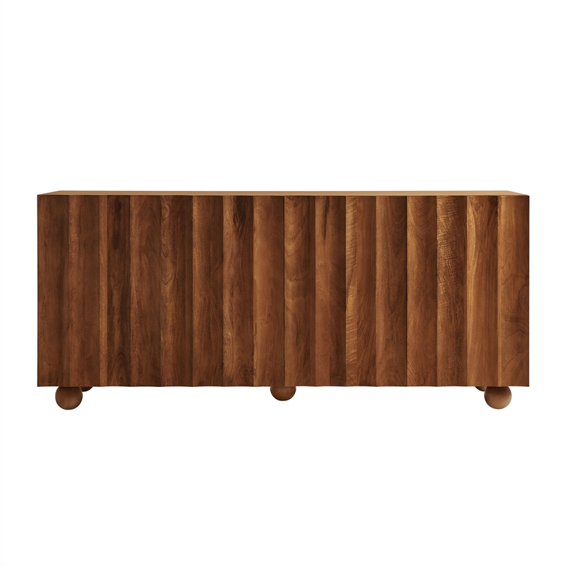 Sorren 72 Inch Scalloped Wood 4-Door Sideboard in Walnut