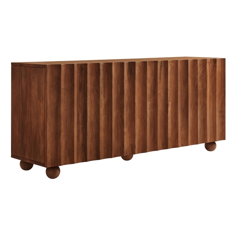 Sorren 72 Inch Scalloped Wood 4-Door Sideboard in Walnut