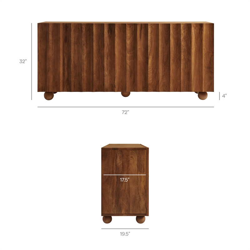 Sorren 72 Inch Scalloped Wood 4-Door Sideboard in Walnut