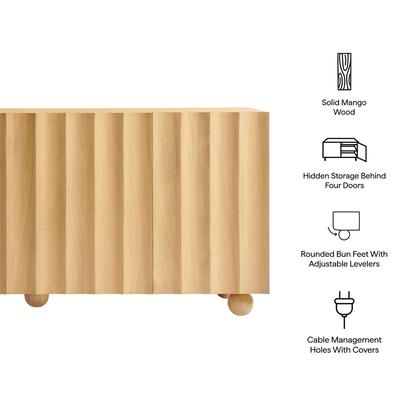 Sorren 72 Inch Scalloped Wood 4-Door Sideboard in Natural