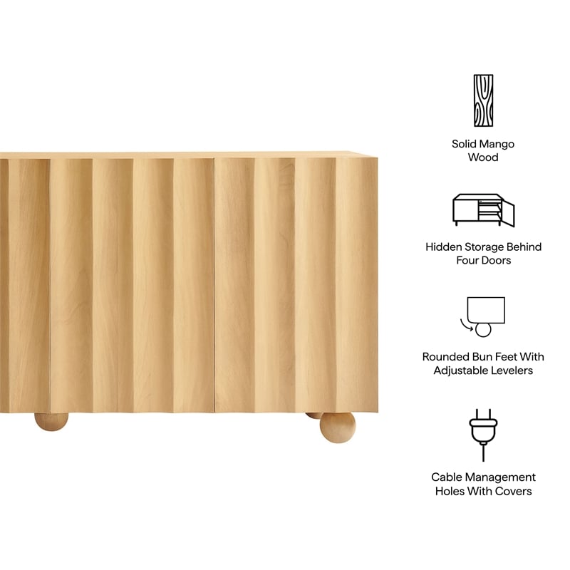 Sorren 72 Inch Scalloped Wood 4-Door Sideboard in Natural