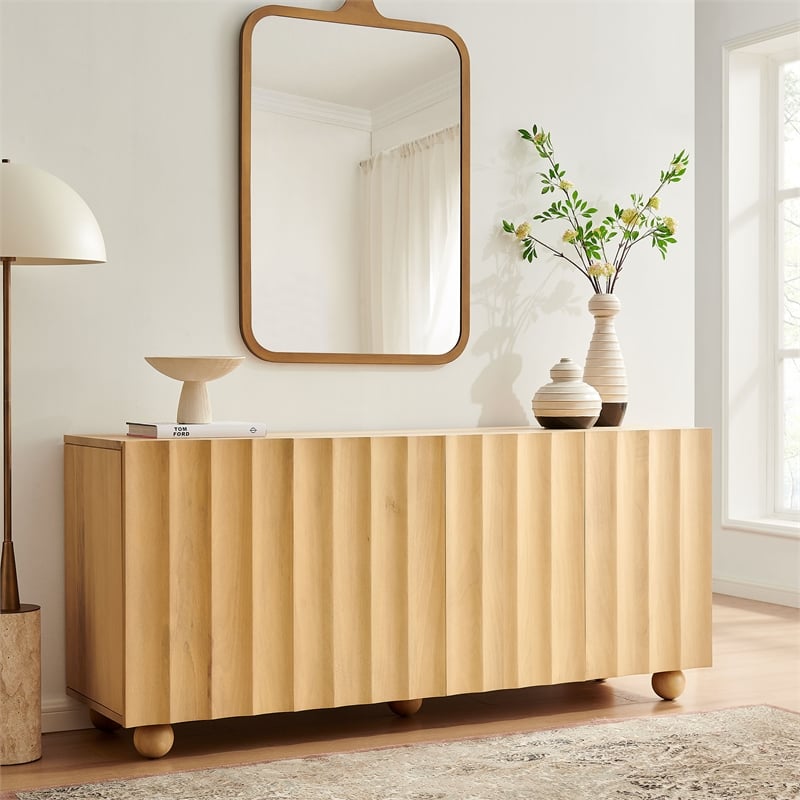 Sorren 72 Inch Scalloped Wood 4-Door Sideboard in Natural