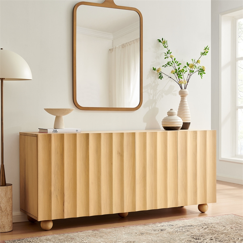Sorren 72 Inch Scalloped Wood 4-Door Sideboard in Natural