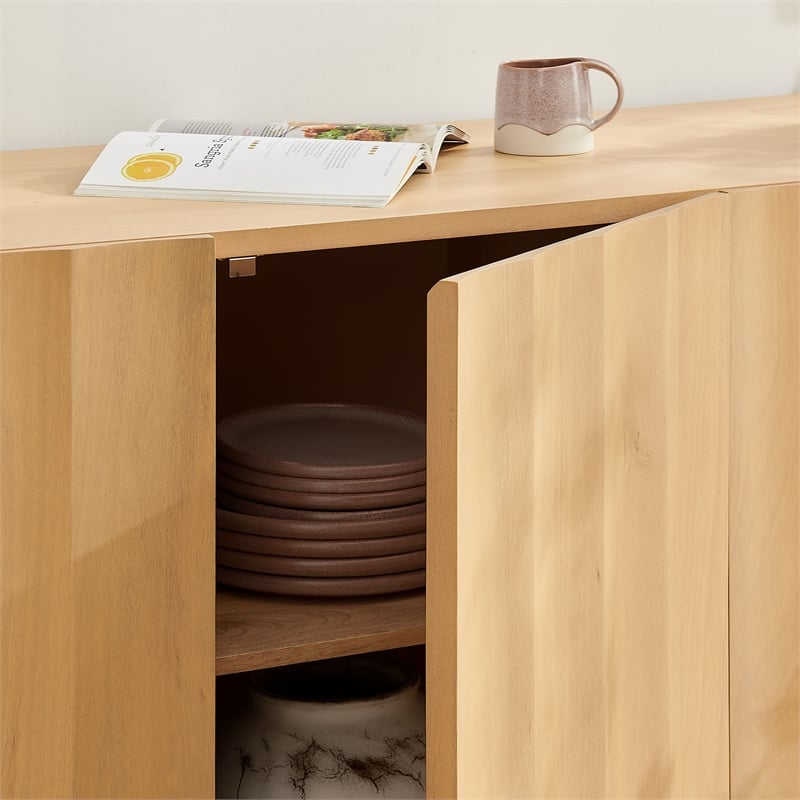Sorren 72 Inch Scalloped Wood 4-Door Sideboard in Natural