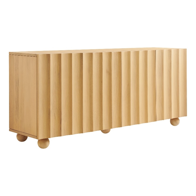 Sorren 72 Inch Scalloped Wood 4-Door Sideboard in Natural