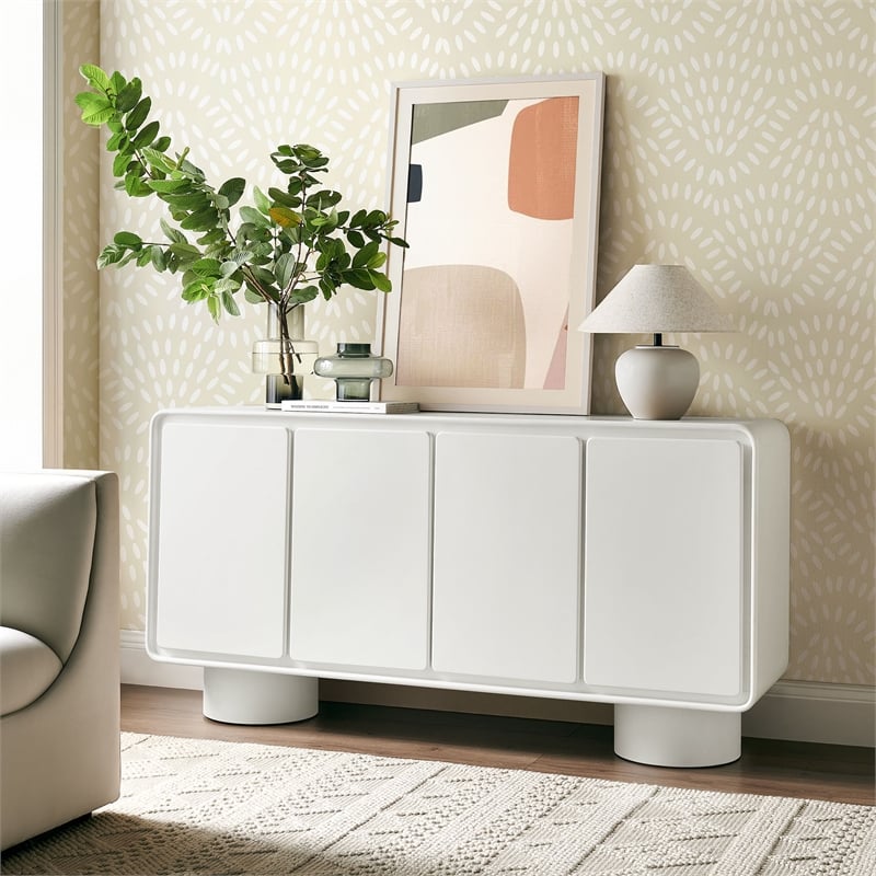 Lumo 4-Door Curved Wood Accent Cabinet in White