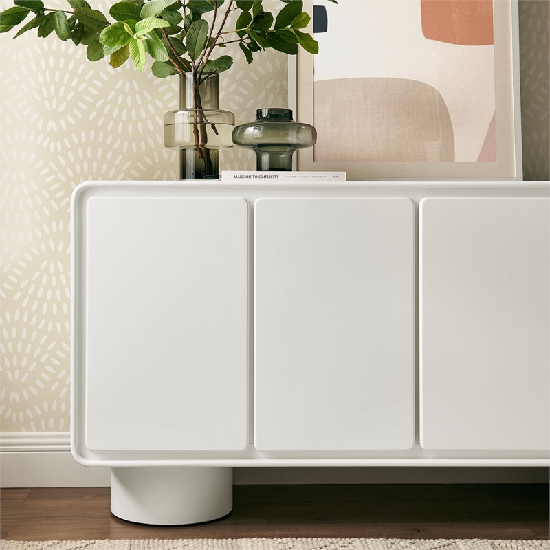 Lumo 4-Door Curved Wood Accent Cabinet in White