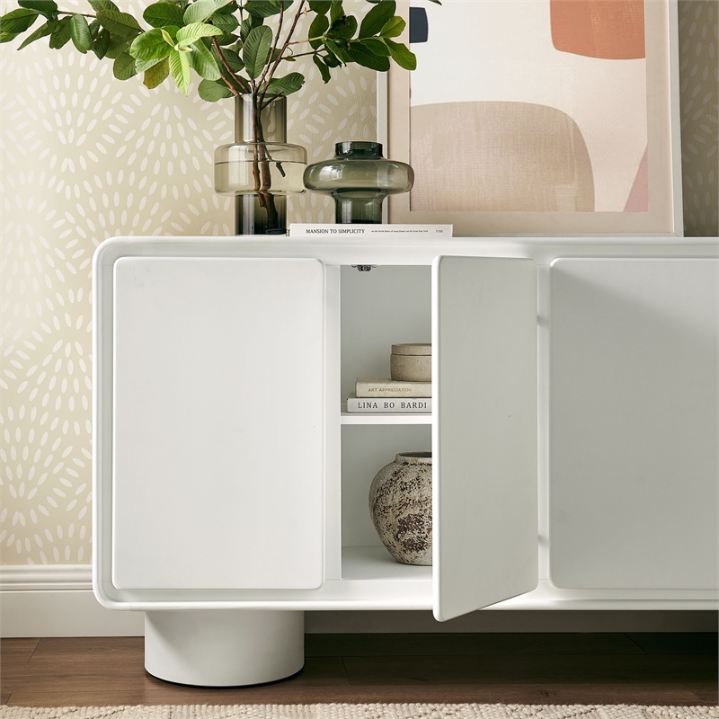Lumo 4-Door Curved Wood Accent Cabinet in White