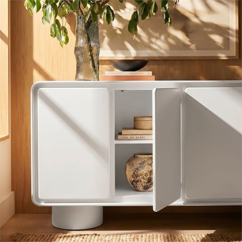Lumo 4-Door Curved Wood Accent Cabinet in White