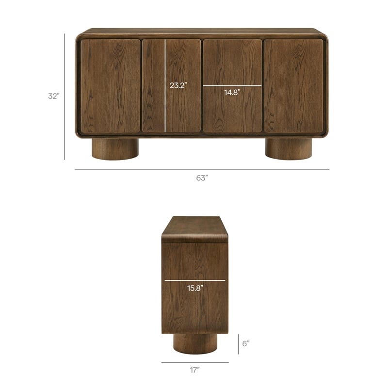 Lumo 4-Door Curved Wood Accent Cabinet in Walnut