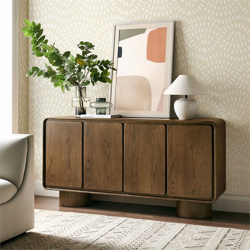 Lumo 4-Door Curved Wood Accent Cabinet in Walnut