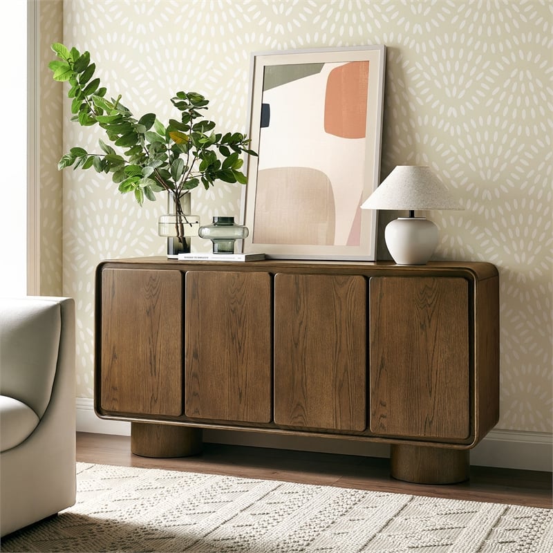 Lumo 4-Door Curved Wood Accent Cabinet in Walnut